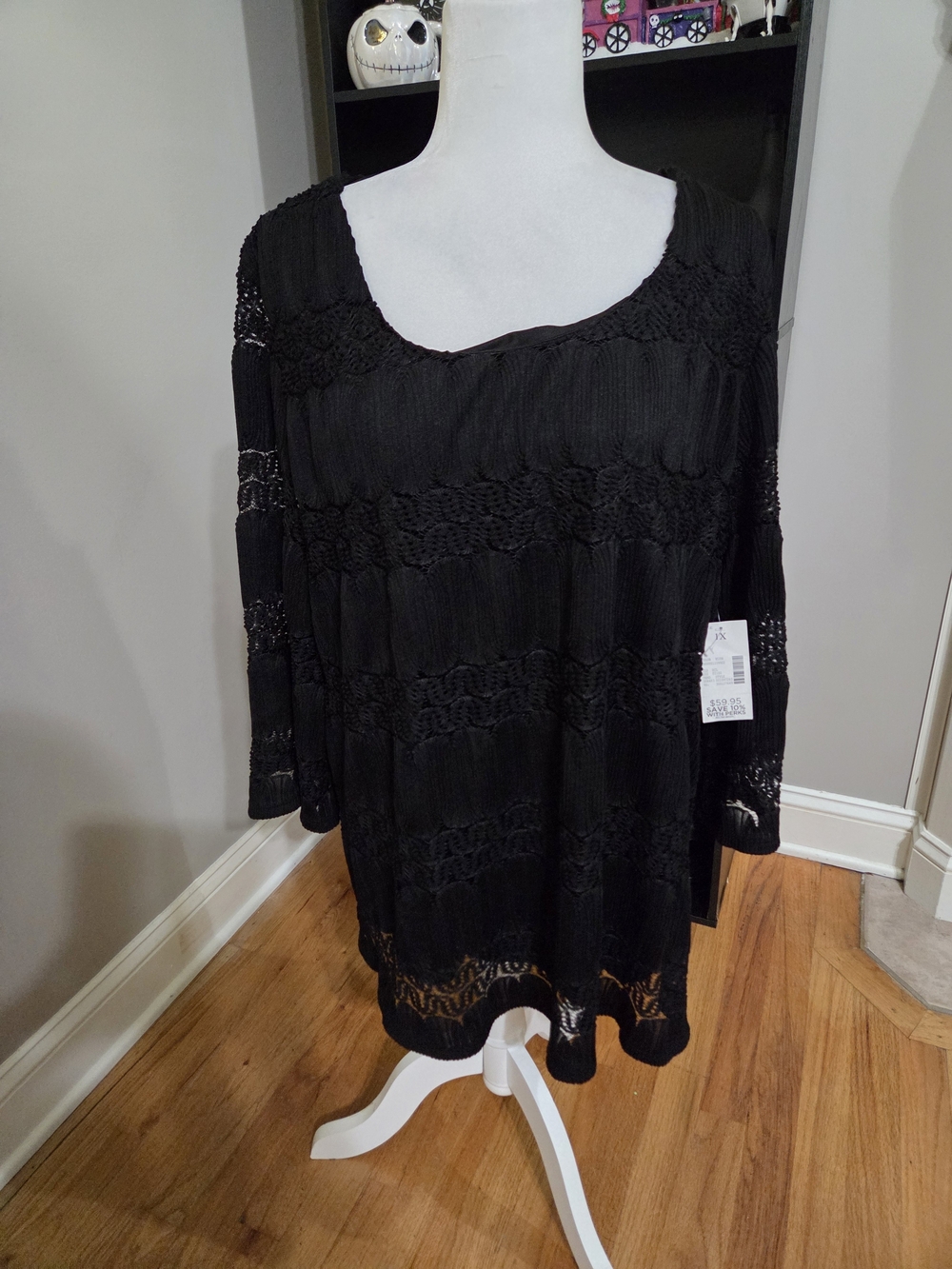 Catherines Black Crochet Panel Scoop Neck Tunic